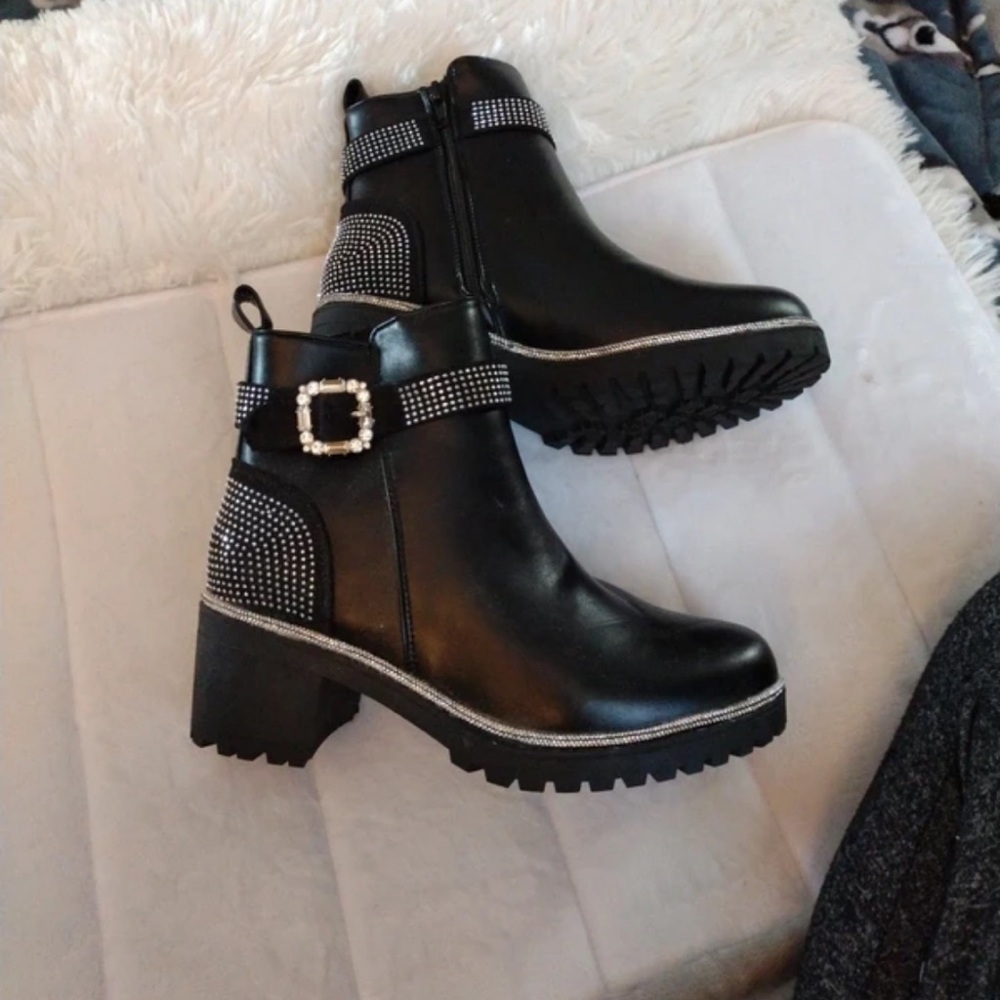 Boots Black Ankle Booties with Studded Accents